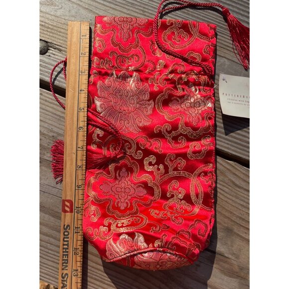Pottery Barn Chinese Wine/Gift Bag With Tassels Red & Gold Chinoise Drawstring - Picture 6 of 8